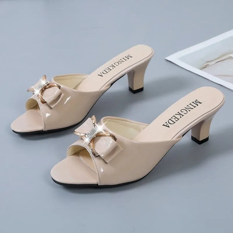 Summer Female Sandals Women Slippers Sexy Open Toe Fish Mouth Slippers  Ladies Rhinestone Bowknot Slides Shoes Plus Size 42