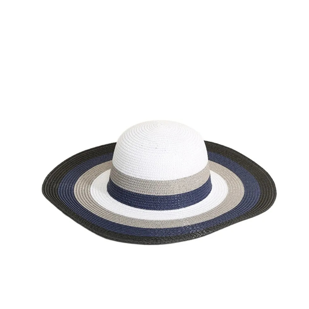 Fashion Straw Tote Bag Stripe Large Capacity Woven Shoulder Bag Square Zipper Woven Hat Vacation Top-Handle Bags