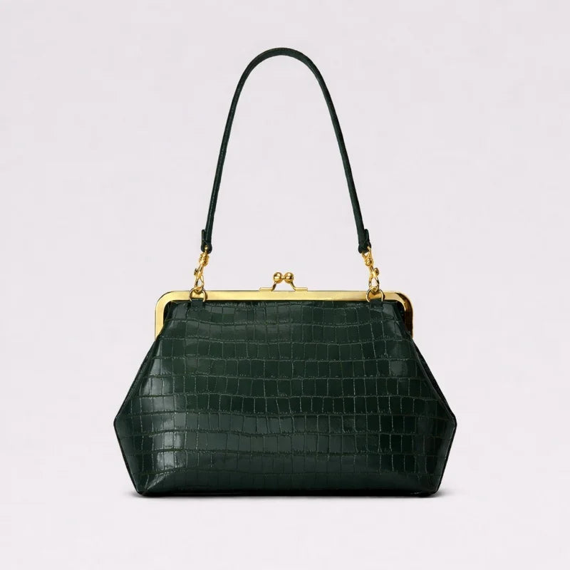 2026 Retro Leather & Straw Woven Bag – Kiss Lock Frame Shell Clutch, Large Capacity Shoulder Tote for Commute Beach Evening