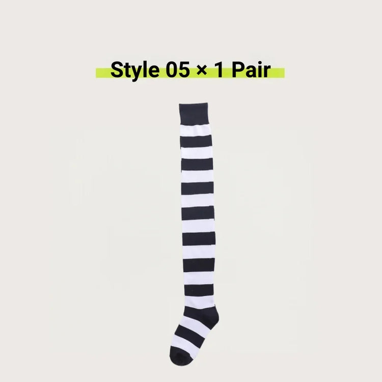 1/2 Pairs Women Over The Knee Socks Cotton Thigh High Socks Black White Blue Colorful Striped Pattern Fashion Casual Daily Wear