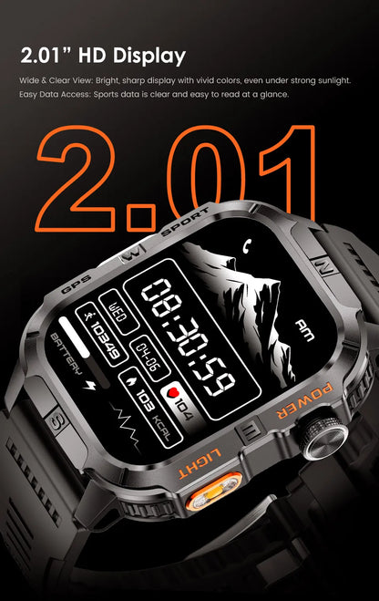 2026 New Outdoor Military Men's Smartwatch Is Equipped With GPS LED Lighting, A Compass, Wireless Communication, IP68 Waterproof