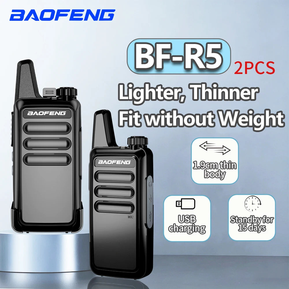 2Pcs Baofeng BF-5R Portable Handheld Walkie Talkie FM Radio VHF/UHF Dual Band 5W Transceiver for Construction Camping