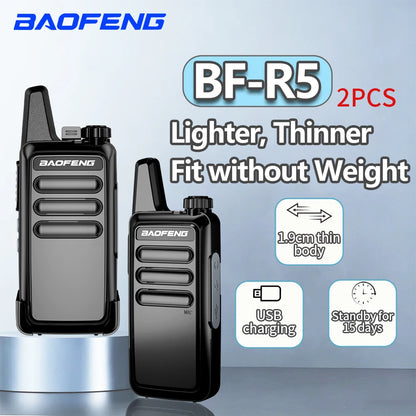 2Pcs Baofeng BF-5R Portable Handheld Walkie Talkie FM Radio VHF/UHF Dual Band 5W Transceiver for Construction Camping