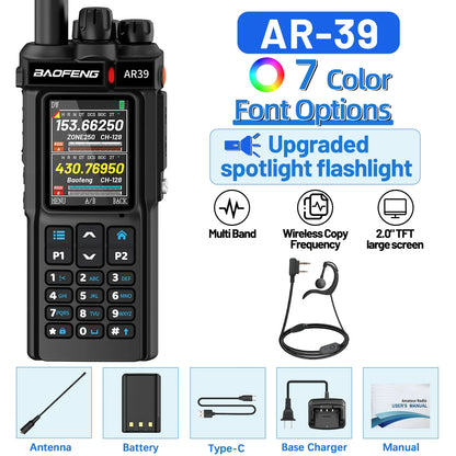 BAOFENG AR-39 Walkie Talkie Wireless Copy Frequency Long Range Type-C Charger Wireless Copy Frequency Large Screen Ham Radio