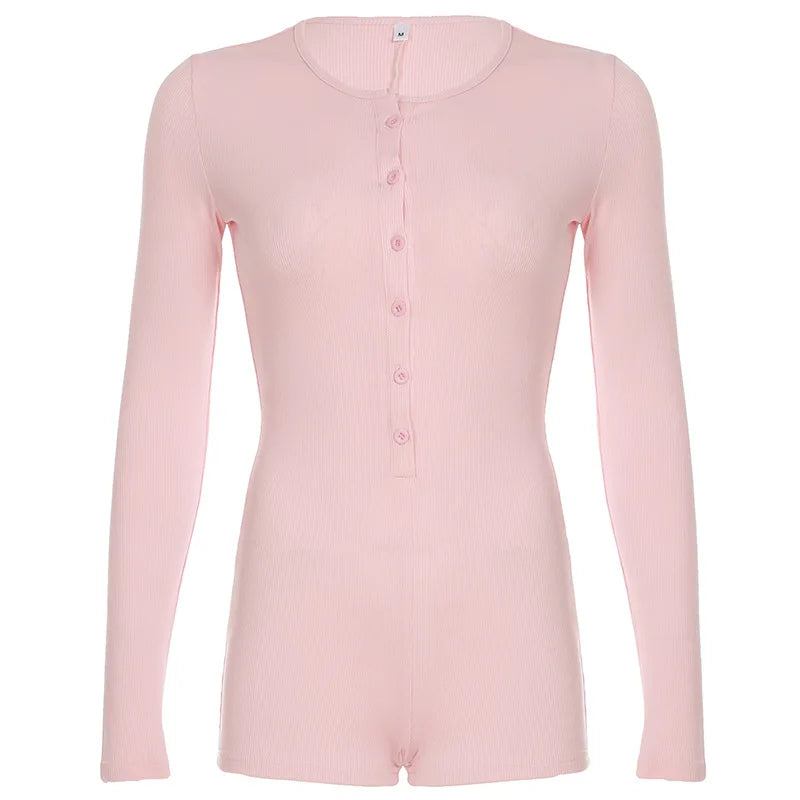 Women's Clothing  Solid Color Jumpsuit Long Sleeve Jumpsuits For Woman Bodycon Bodycon buttons Shorts Simple Style Temperament