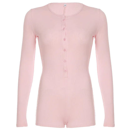 Women's Clothing  Solid Color Jumpsuit Long Sleeve Jumpsuits For Woman Bodycon Bodycon buttons Shorts Simple Style Temperament