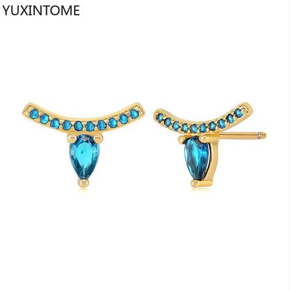 925 Sterling Silver Needle Light Blue Zircon Stud Earrings for Women Fashion Blue Enamel Pendant Earrings Luxury Jewelry Gifts
