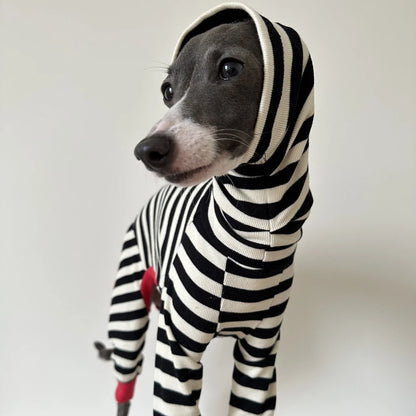 4-legged Cotton Coat for Dog Greyhounds Loungewear Spring Autumn Whippet Dog Black Striped Sweatshirt Bellington High-Neck Shirt