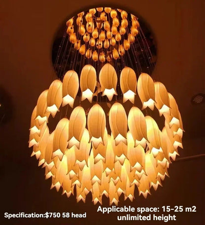 Luxury Crystal Staircase Chandelier for Stairsway Loft Ceramic Flowers Ceiling Chandelier for High Ceiling Villa Hotel Lobby