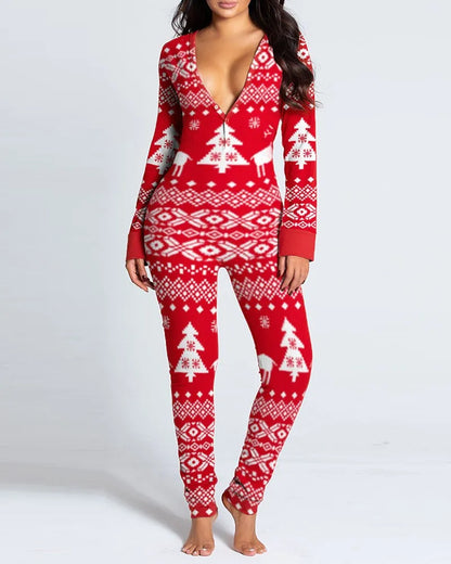 Women Christmas Onesies With Butt Flap For Adults Sexy Sleepwear Romper Open Butt Pajamas Jumpsuit 2023 Xmas Pyjama Long Nightie