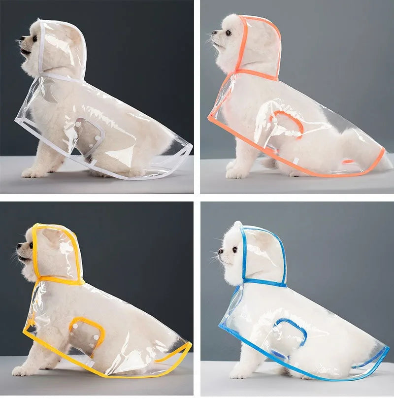Dogs going out, transparent waterproof raincoat with hat pet raincoat