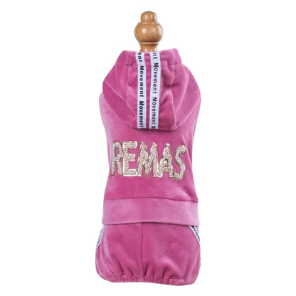 Luxury Velvet Dog Clothes,Dog Jumpsuit,Small Medium Dogs,Yorkie Puppy Costume,Hooded Coat,Tracksuit Overalls,Autumn,Winter