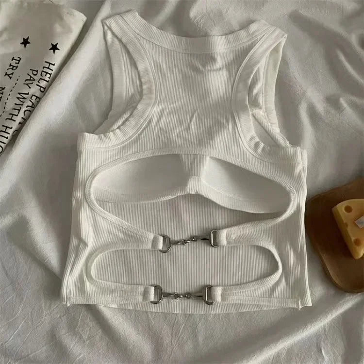 New Women Sports Tank Tops With Bra Pad Casual Crop Tops Backless Knitt Running Camisole For Women Streetwear Tops