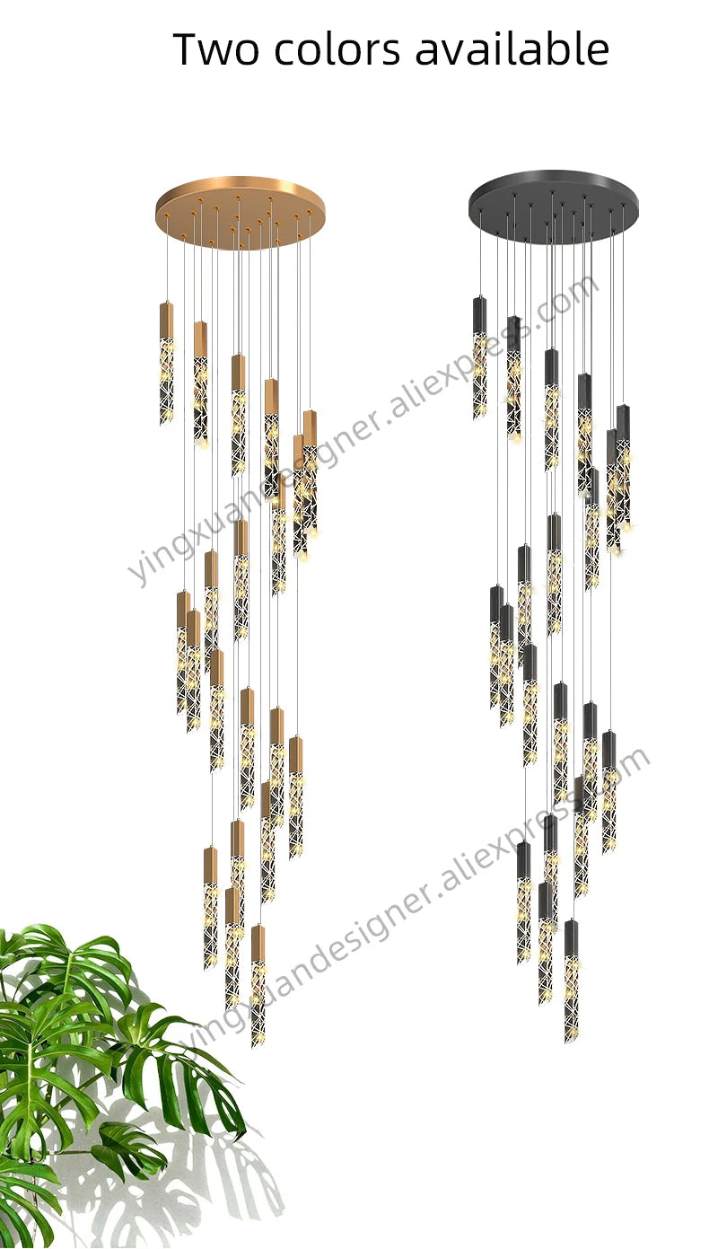 Crystal Staircase Pendant Lamp Modern Gold Lighting Fixture Ceiling Hang Pendant Light Luster Indoor Villa Loft Stair Chandelier