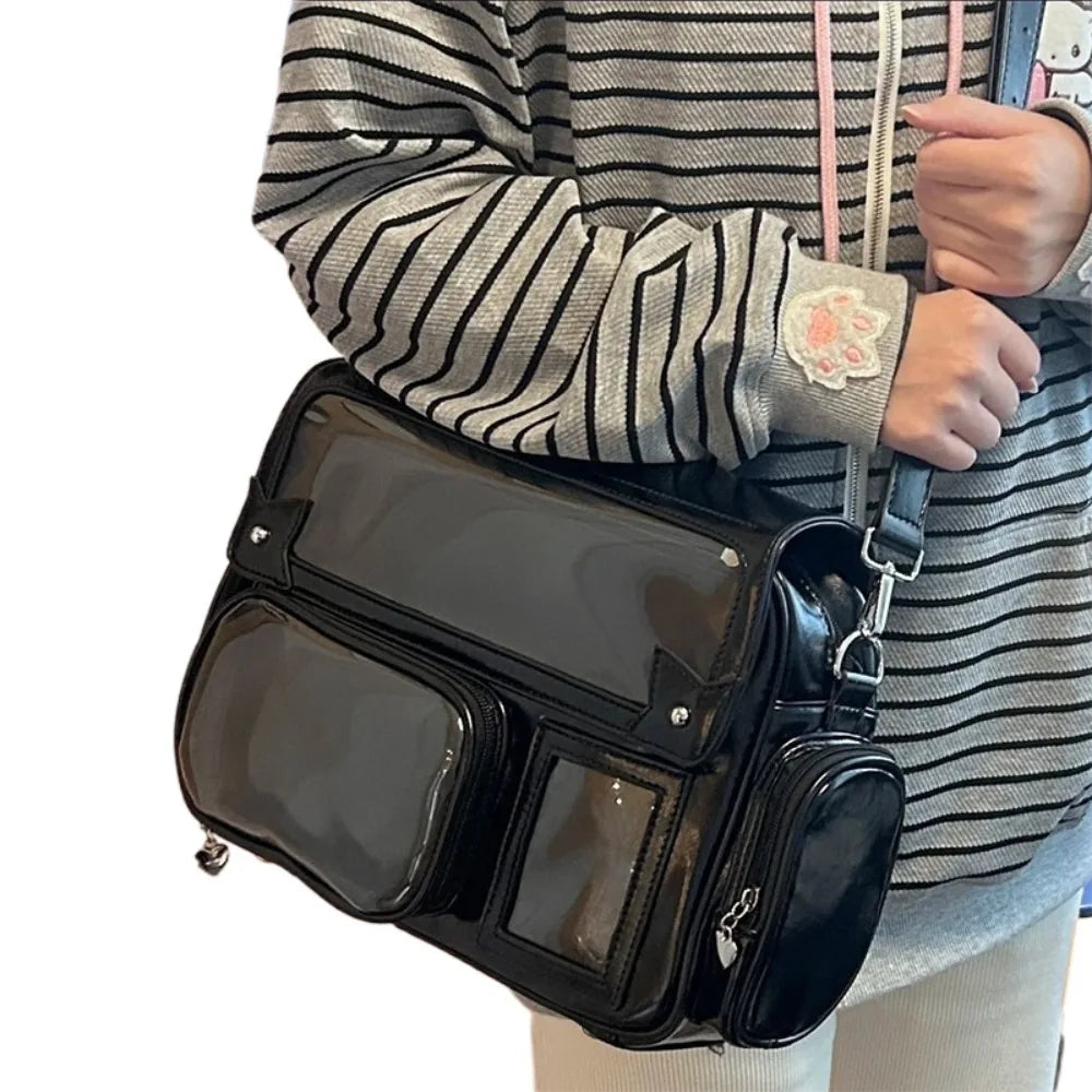 New Y2K Cute Ita Bag Harajuku Girl Transparent Pocket Large Capacity Crossbody Bag Lolita DIY Badge Display Casual Shoulder Bags