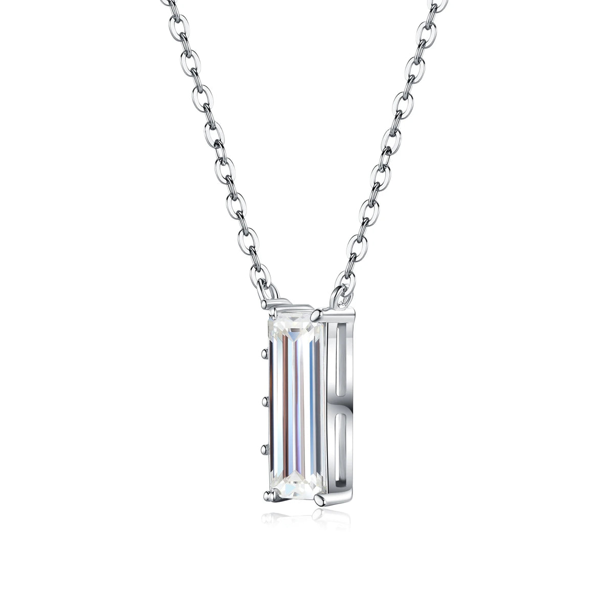 S925 Sterling Silver D‑Color Moissanite Necklace, Emerald Cut & Baguette Stones, GRA Certified Hypoallergenic Gift for Women