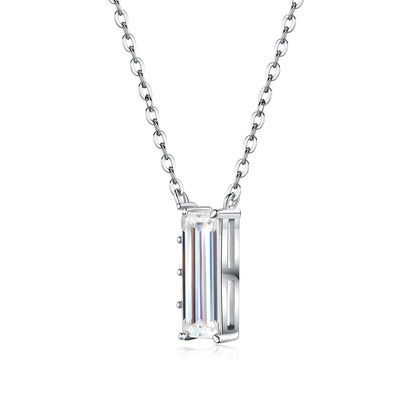S925 Sterling Silver D‑Color Moissanite Necklace, Emerald Cut & Baguette Stones, GRA Certified Hypoallergenic Gift for Women
