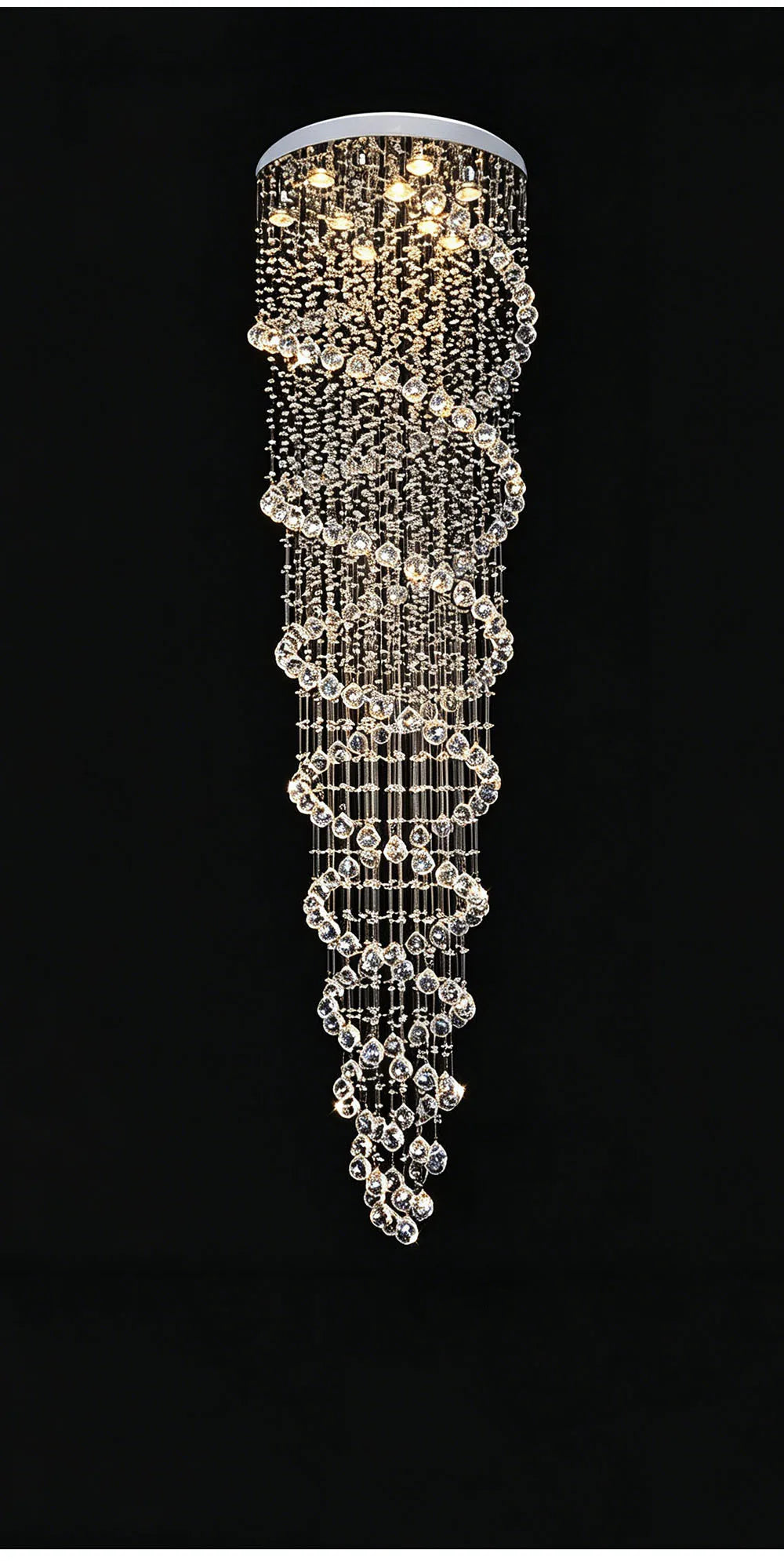 Modern Luxury Spiral Crystal Ceiling Fixture Long Cascading Crystal Design for Duplex Stairwell High Ceiling Home Lighting