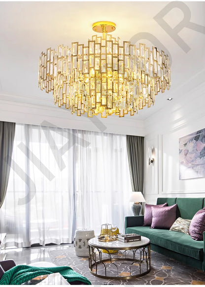Luxury Dining Living Room Chandelier Modern Round Ceiling Pendant Lights Interior Decoration Golde Crystal Led Ceiling Light