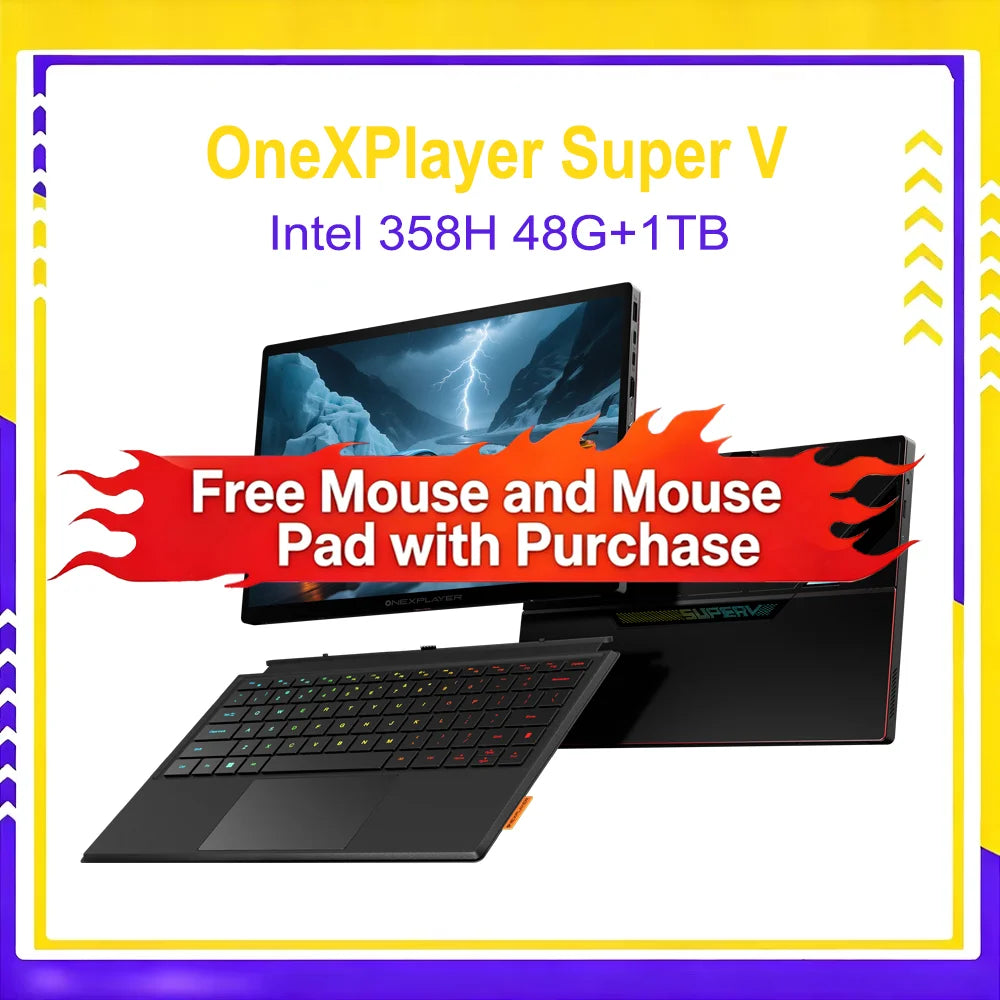 OneXPlayer Super V 2-in-1 Gaming Tablet Laptop with Intel Core Ultra X7 358H Mini Gaming PC 2.8K OLED Touchscreen Portable AI