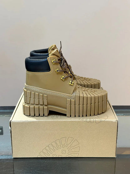 Autumn Men's Thick Soled Height Increasing Boots Casual Short Boots Versatile Trendy Waterproof Yellow Boots Work Shoes 40-45