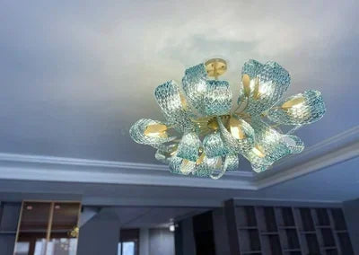 Modern Blue Glass Led Pendant Lamp Copper Designer Hanging Chandeliers for Living Room Bar Bedroom Suspension lustre Lights