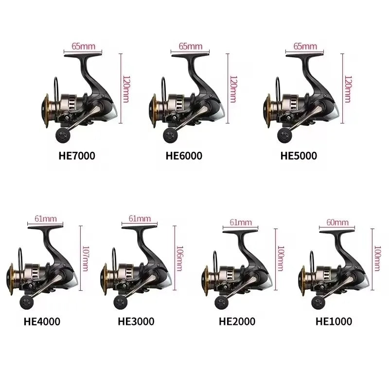 OKUMA HE1000-7000 Fishing Reel Metal Ball Grip Spinning Reel 5.2:1 Metal Reel Cup 12KG Max Drag
