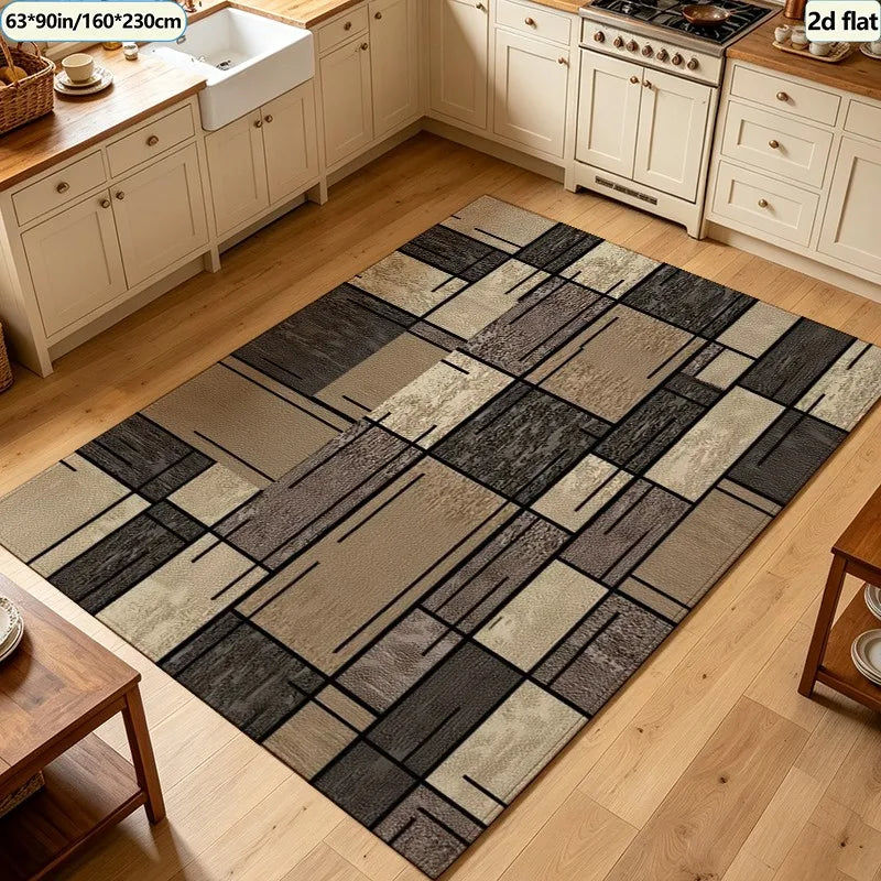 Modern Patchwork Geometric Carpet Flooring, Abstract Block Style Area Rug Non‑Slip Floor Mat for Living Room Bedroom Home Decor