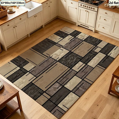 Modern Patchwork Geometric Carpet Flooring, Abstract Block Style Area Rug Non‑Slip Floor Mat for Living Room Bedroom Home Decor