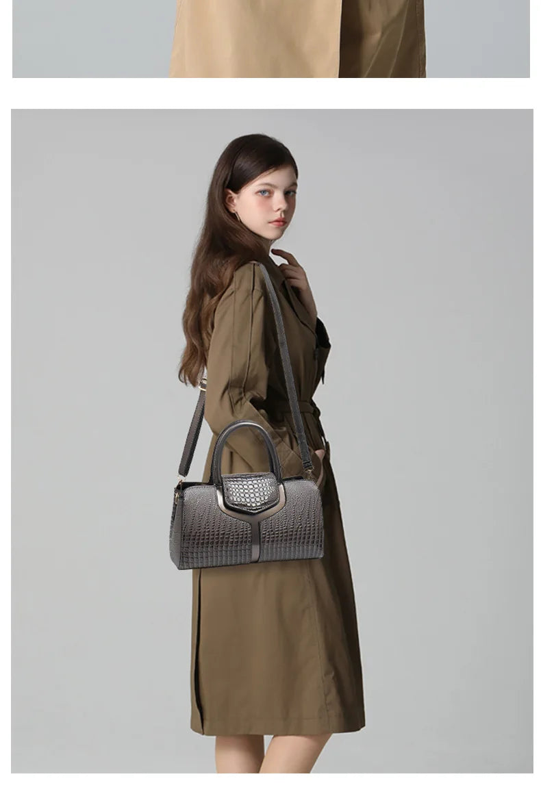 2025 Fashion New Crocodile Pattern Handbag Women'S Large Capacity Shoulder Bag Classic Retro Crossbody Bag Commuter Tote Bag
