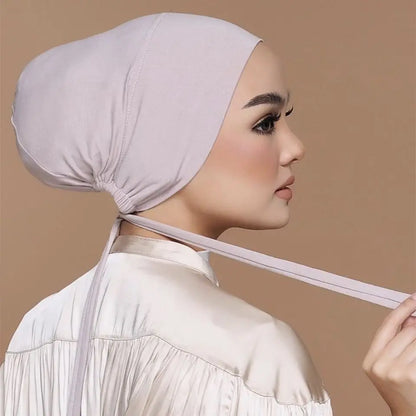 Adjustable Tie Hijab Undercap Soft Modal Bonnet Cap for Muslim Women Stretchy Breathable Inner Head Cover Prayer Wear Accessory
