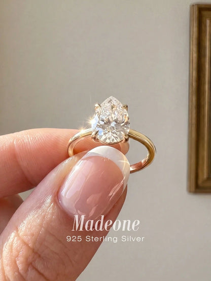 925 Sterling Silver Zircon Fashion Shiny Pear Solitaire Ring for Women Engagement Wedding Luxury High Quality Fine Jewelry