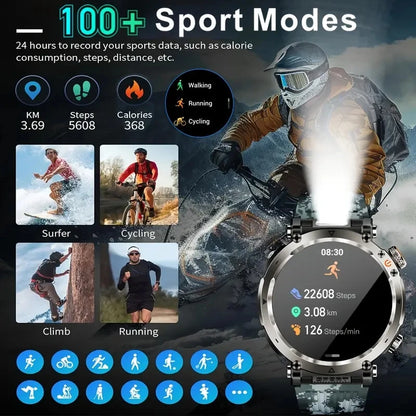DAORKOW 2026 New Model 10ATM Waterproof 600mAh Smartwatch Compass LED Flashlight Bluetooth Call Outdoor Sports Smartwatch