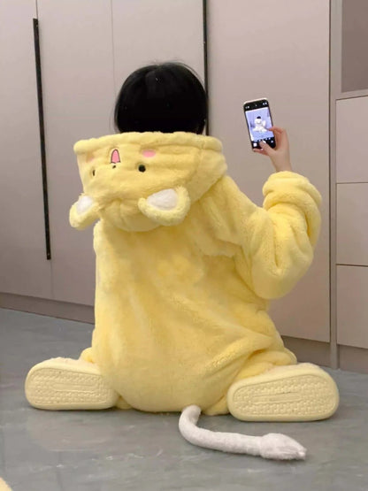 Women's Cartoon Hooded Kigurumi Unicorn Winter Jumpsuit Pajamas Women Coral Fleece Thickened Home Clothing Holiday Gift
