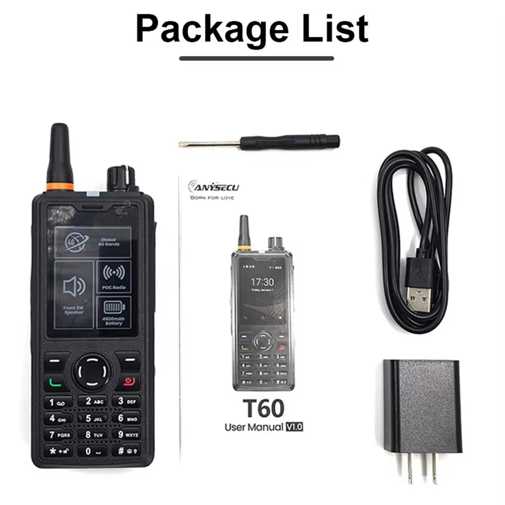 ANYSECU T60 Android 8.1 4G Network Radio With WIFI GPS Work with ZELLO Real-ptt Echolink POCstar F41 POC Walkie Talkie