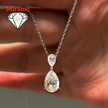 2-Stone 2.5cttw Waterdrop Moissanite Pendant Necklace for Women S925 Silver Plated 18k Gold Pear Cut Diamond NeckChain Jewelry