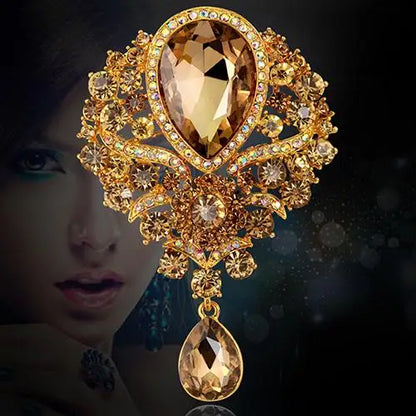 Hot Women Men  Brooch Wedding Bridal Bouquet Clear Crystal Rhinestone Teardrop Dangle Brooch Pin