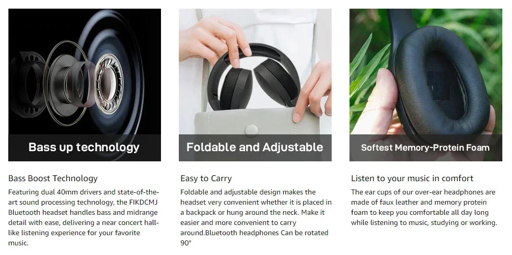 Hot Wireless Bluetooth Headphones Over Ear Hifi Stereo Headset True Sports Earphones TF AUX Music Player with HD Mic
