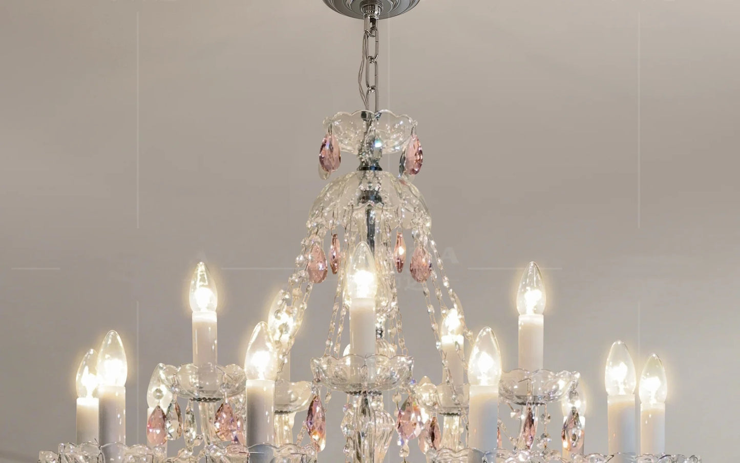 French Romantic Crysatl Candle Chandelier Luxury Glass Pink E14 Pendant Lights Living Room Art Decor Led Lamparas Bedroom Lamp