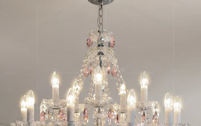 French Romantic Crysatl Candle Chandelier Luxury Glass Pink E14 Pendant Lights Living Room Art Decor Led Lamparas Bedroom Lamp