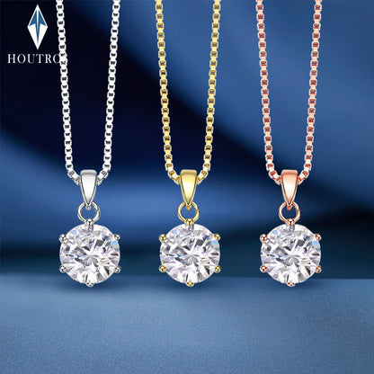 0.5-10CT Real Moissanite Pendant Necklace For Women D Color Round Diamond Necklace 925 Sterling Silver Classic Bride Jewelry