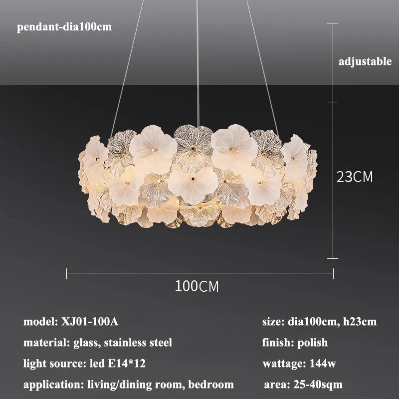 Modern Lustre Glass Flower Led Chandeliers Lighting Living Dining Room Pendant Lights Home Decor Bedroom Hanging Lamp Luminaire