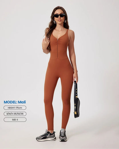 Fashion Folds Zipper Sport Bodycon Jumpsuits Women One Pieces Yoga Outfit Sleeveless Backless Gym Fitness Overalls Sexy Monkeys