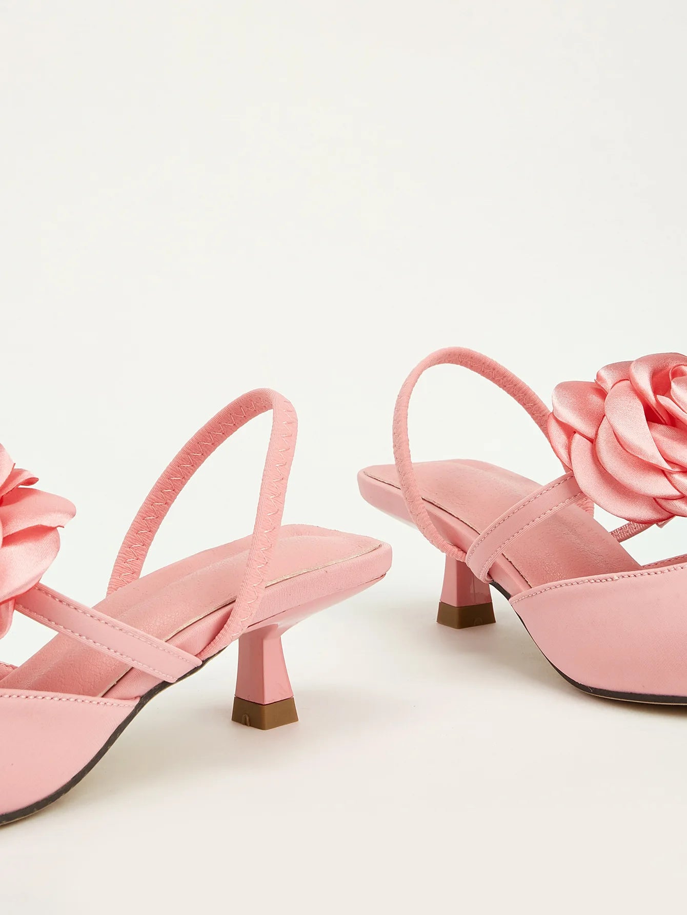 INSIGHTLINK Pink Women's Pointy Toe Kitten Heels Slingback Pumps Elegant Satin Sandal Rose Flower Office Shoes Luxury Stilettos