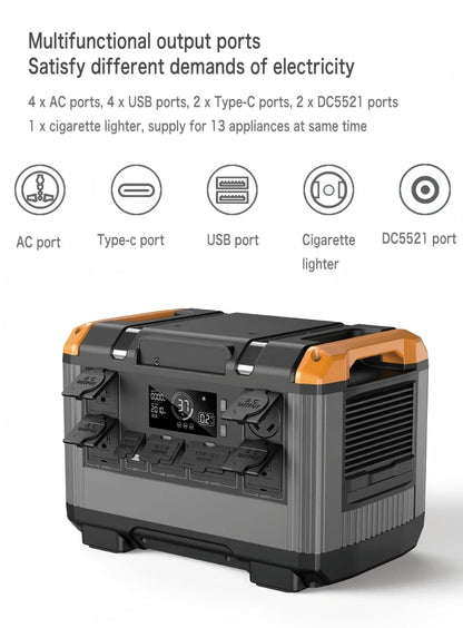 2400W Portable Charging Station, 2160Wh LiFePO4 Battery, Solar Generator with 2400W AC Output, Suitable for Garden Parties