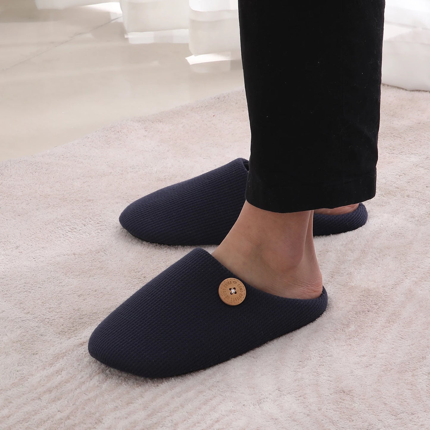 Comwarm Winter Warm Cotton Slippers For Women Men Flats Soft Non-slip Fluffy Shoes Design Slides Couple Indoor House Slippers