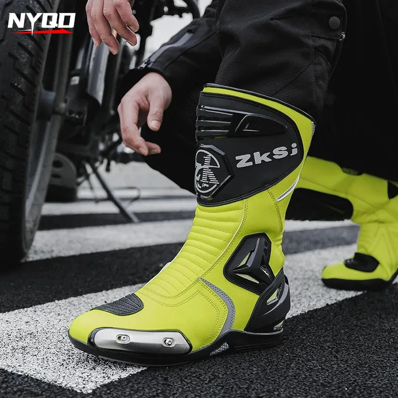 Motocross Boots Men Anti Slip Motocross Riding Boots Non-slip Wear-resistant Breathable Wind-proof Collision-proof Road Shoes