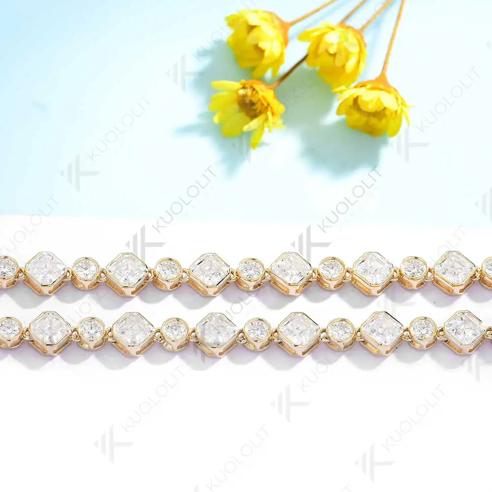 Kuololit Moissanite Tennis Necklace for Women Solid 18K 14K 10K Gold Asscher Necklace for Anniversary Engagement Christmas Gifts
