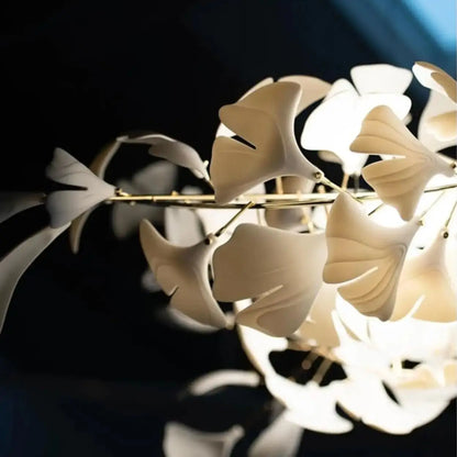 High Ceiling Ginko Leaf Chandeliers for Duplex Staircase Long Gold Leaf Pendant Hanging Chandelier for Vila Table Lobby Hotel