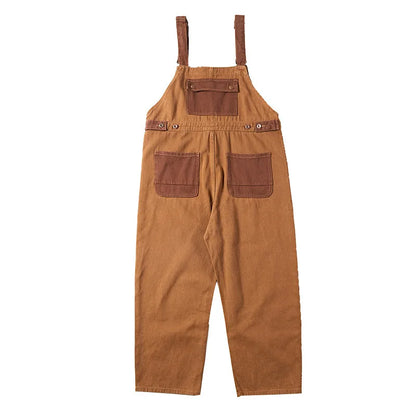 Couples American Retro Khaki Work Overalls Japanese-Style Loose-Fit Unisex Straight-Leg Pants for Men On Both Sides Cargo Pants